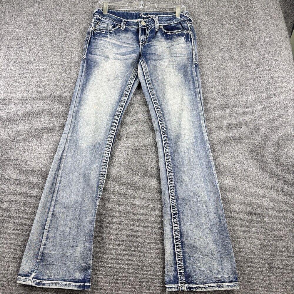 Amethyst Jeans Womens 7 Bootcut Flare Sequin X Pocket Thick Stitch